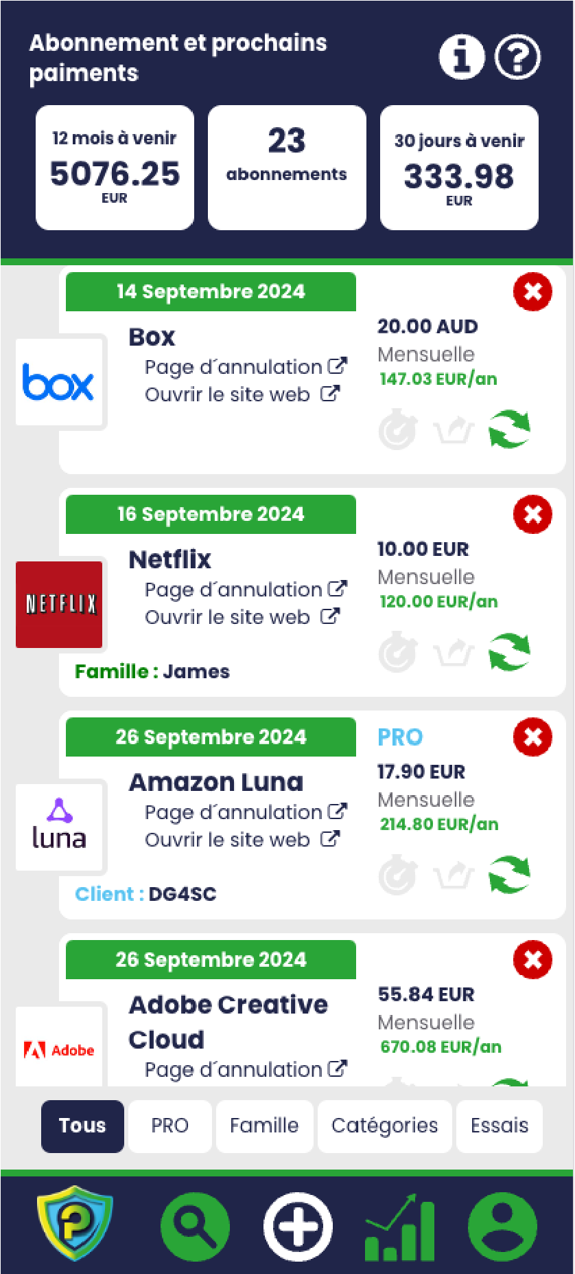 Aperçu de l’app Premium Keeper